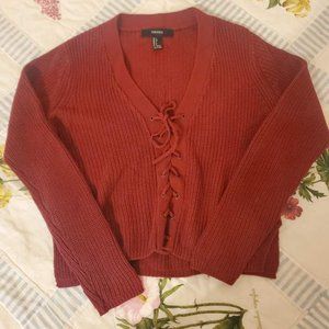 Forever 21 Maroon Tie Up Crop Sweater